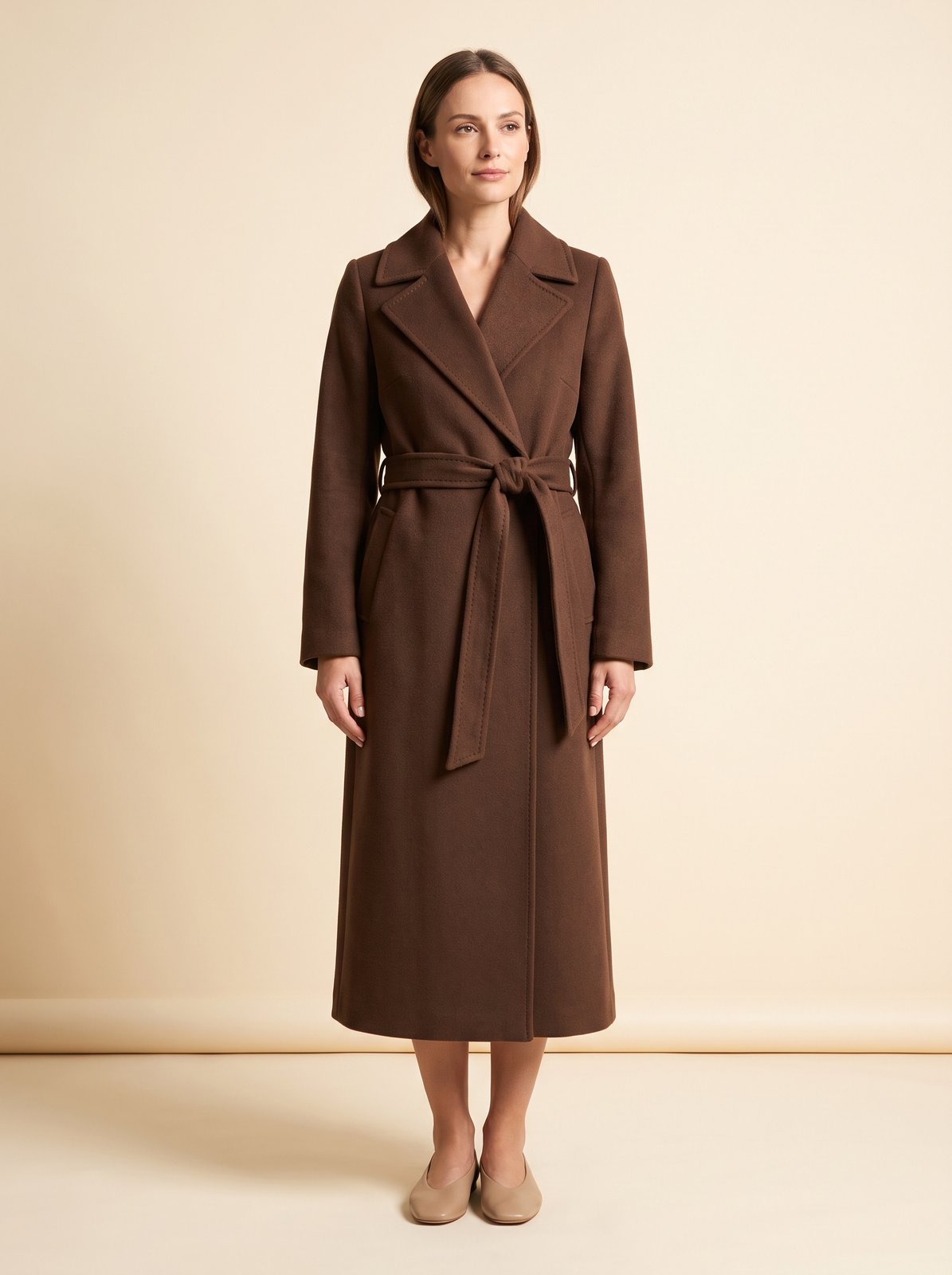 Harlow chocolate belted wrap winter coat by Lode Lane