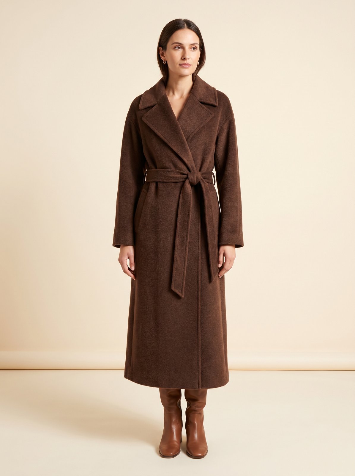 Harlow chocolate belted wrap winter coat by Lode Lane