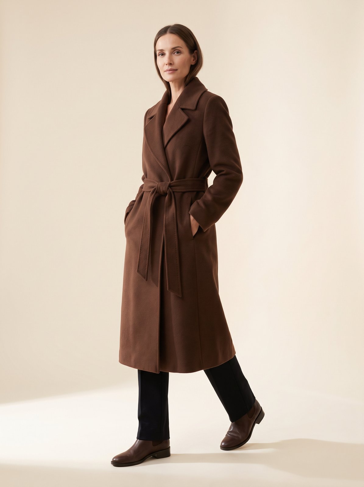 Harlow chocolate belted wrap winter coat by Lode Lane