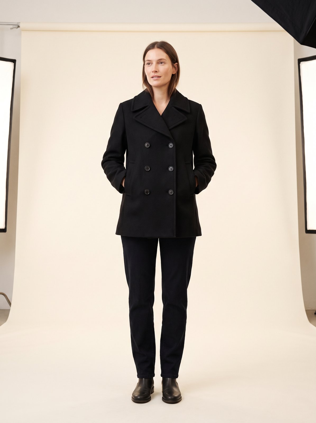 Black double breasted peacoat by The Lode Lane