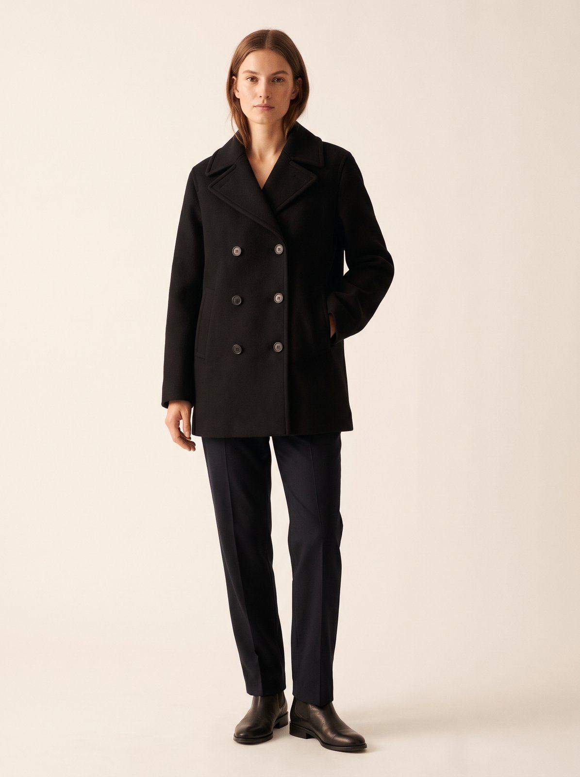 Black double breasted peacoat by The Lode Lane