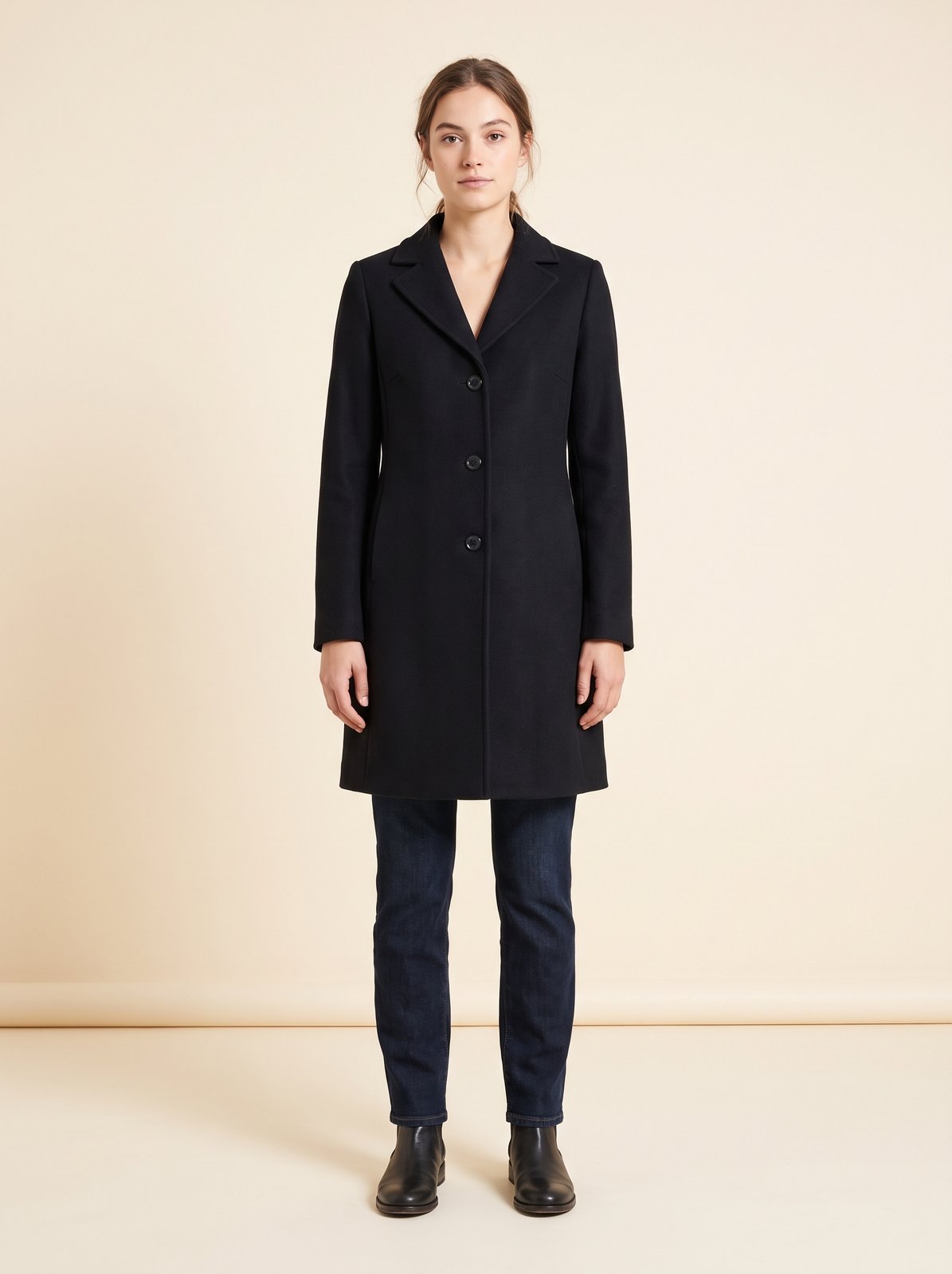 Black lapel winter coat by Lode Lane