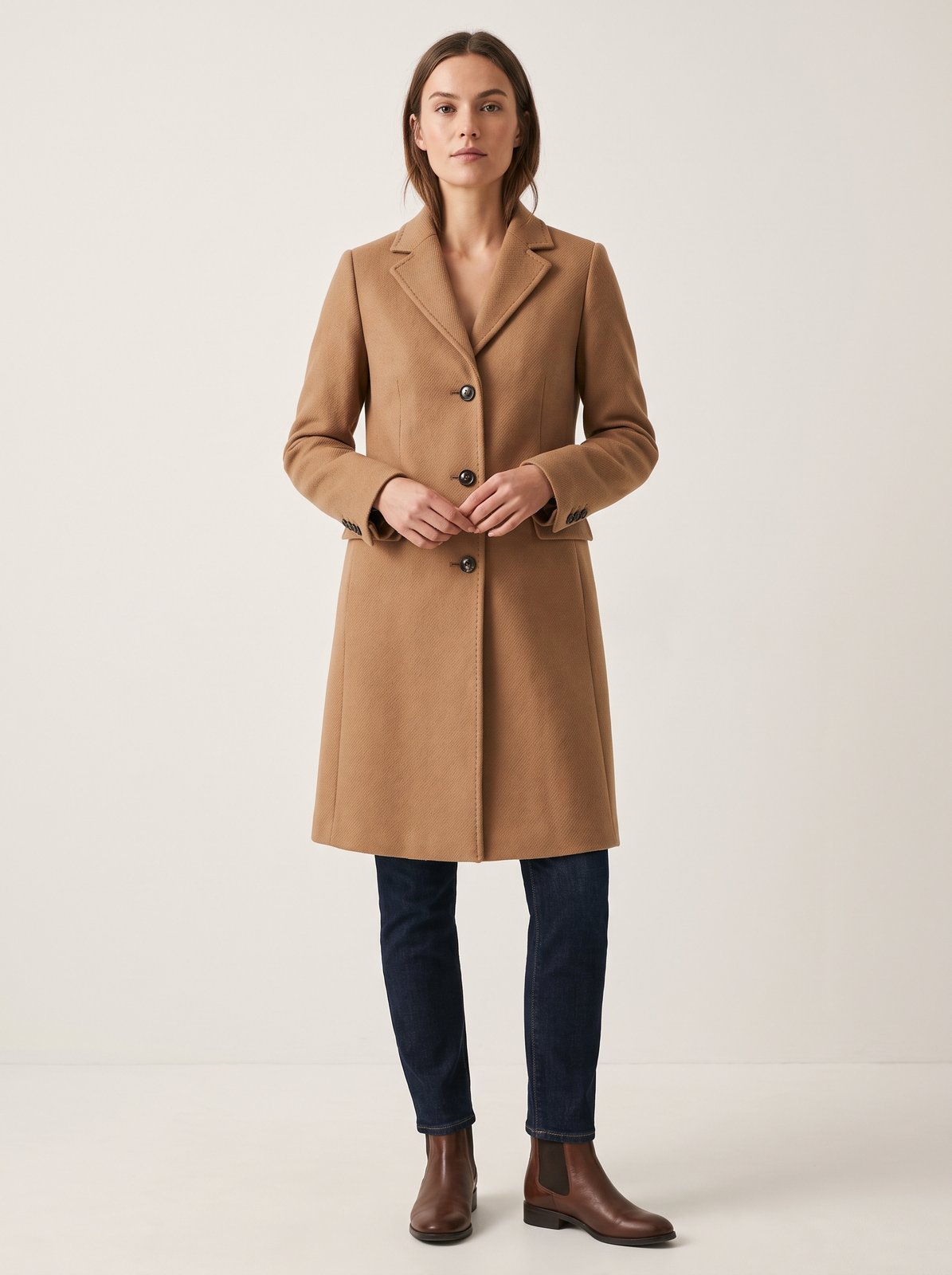 Camel notched lapel winter coat by The Lode Lane