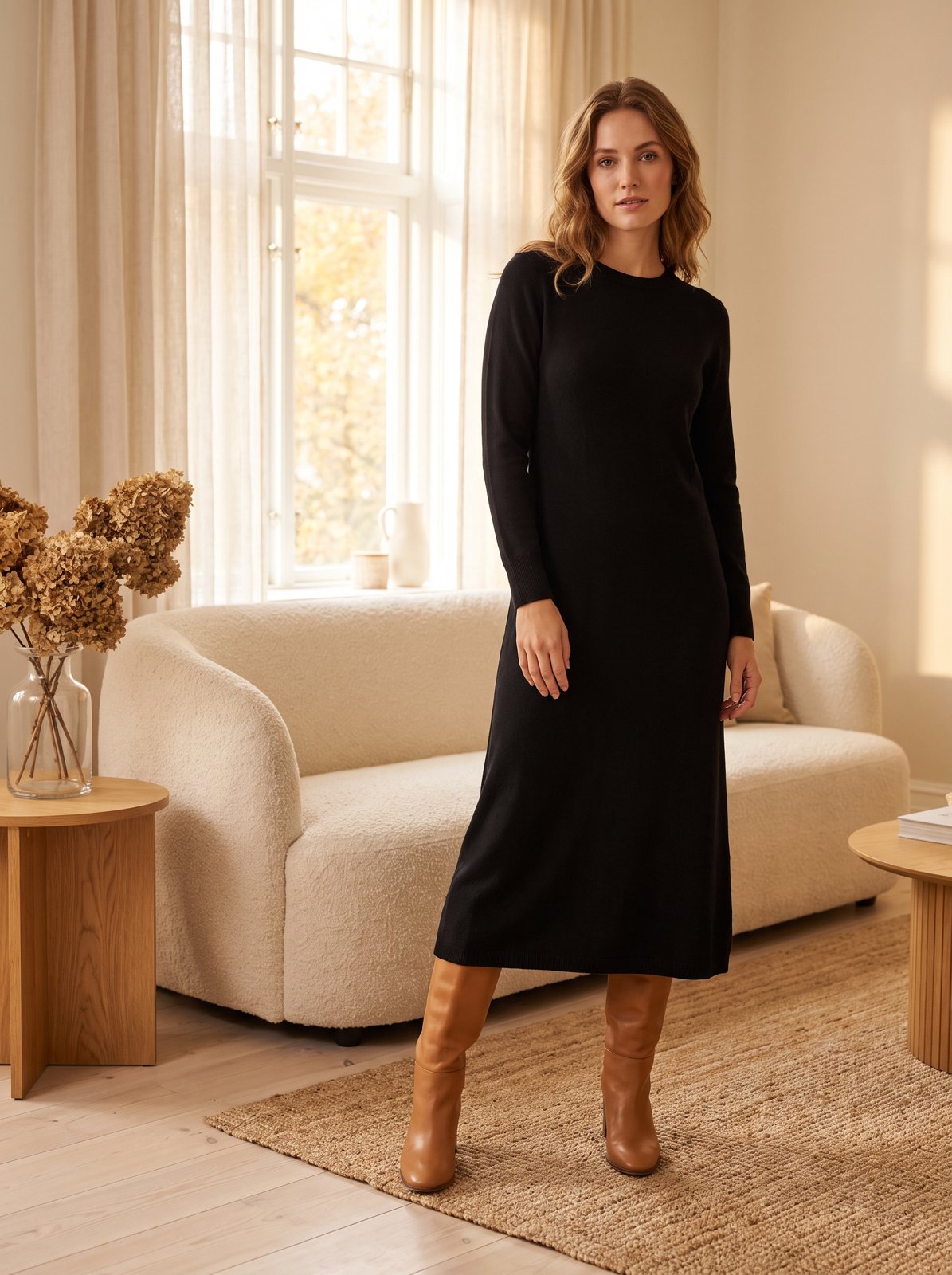 Black Long Sleeve Maxi Sweater Dress by The Lode Lane