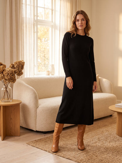 Black Long Sleeve Maxi Sweater Dress by The Lode Lane