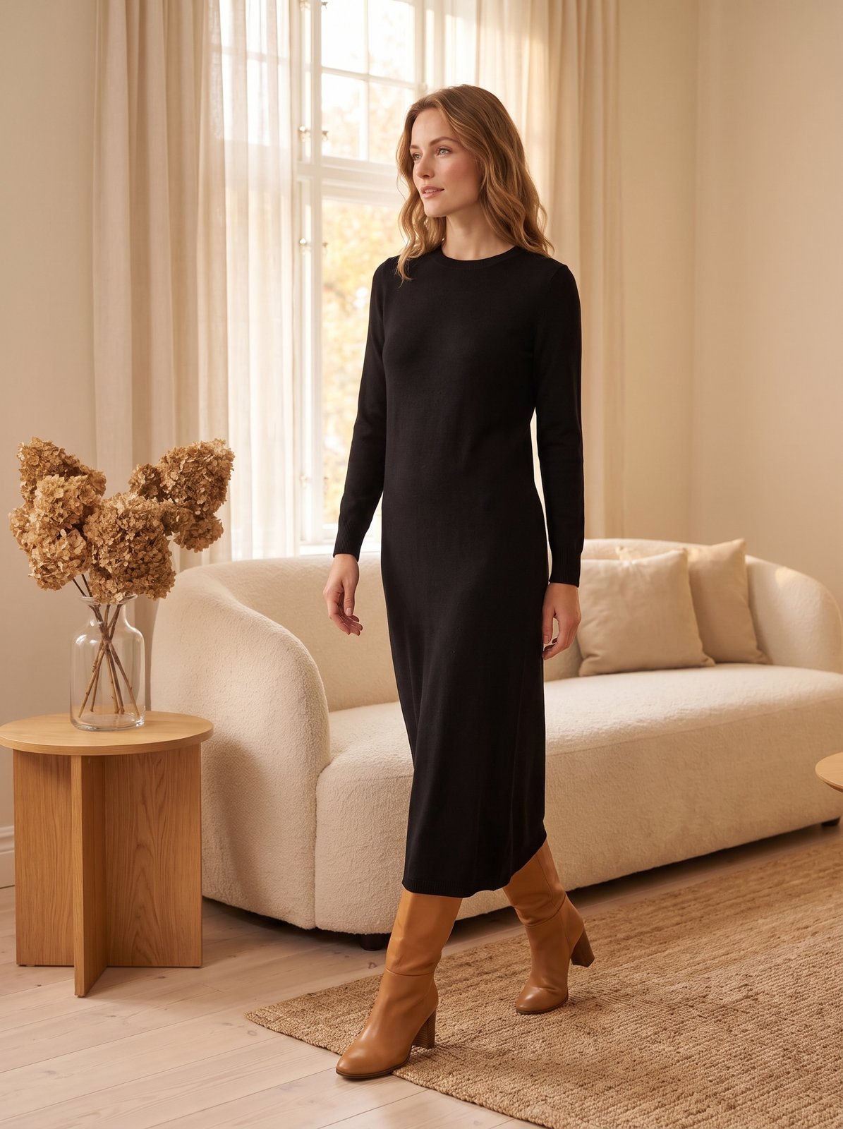 Black Long Sleeve Maxi Sweater Dress by The Lode Lane