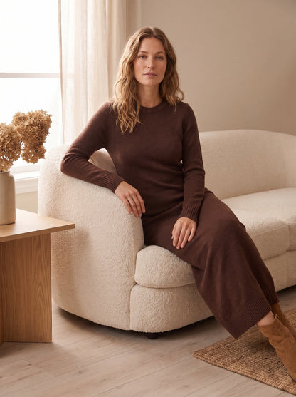 Chocolate Long Sleeve Maxi Sweater Dress by The Lode Lane