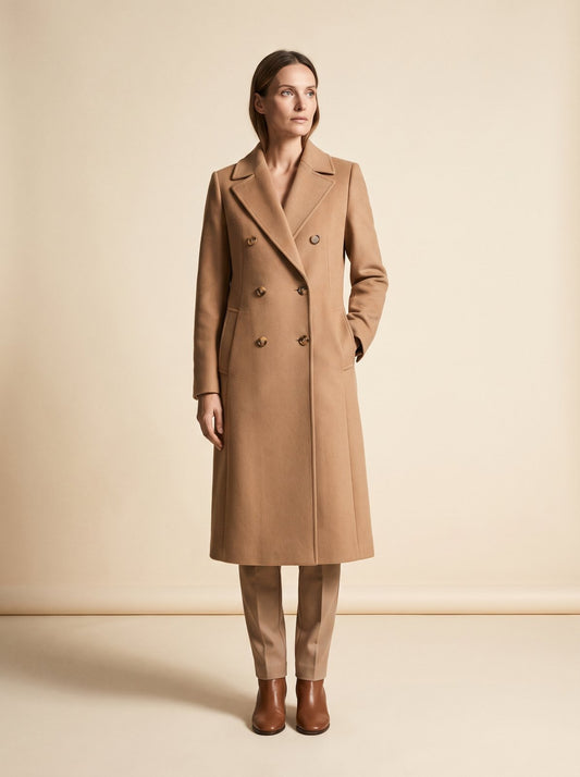 Ines camel double breasted winter coat by Lode Lane
