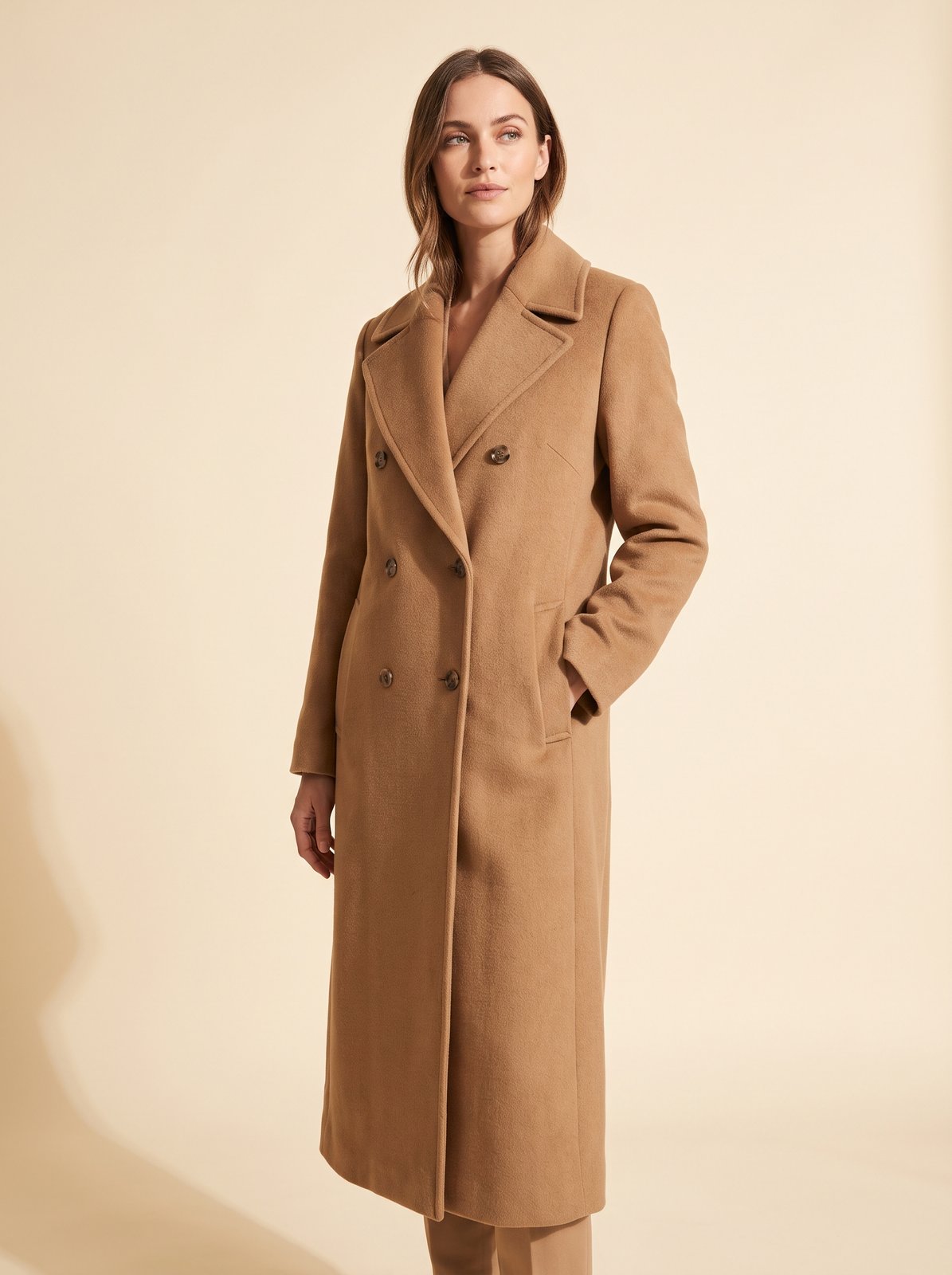 Ines camel double breasted winter coat by Lode Lane