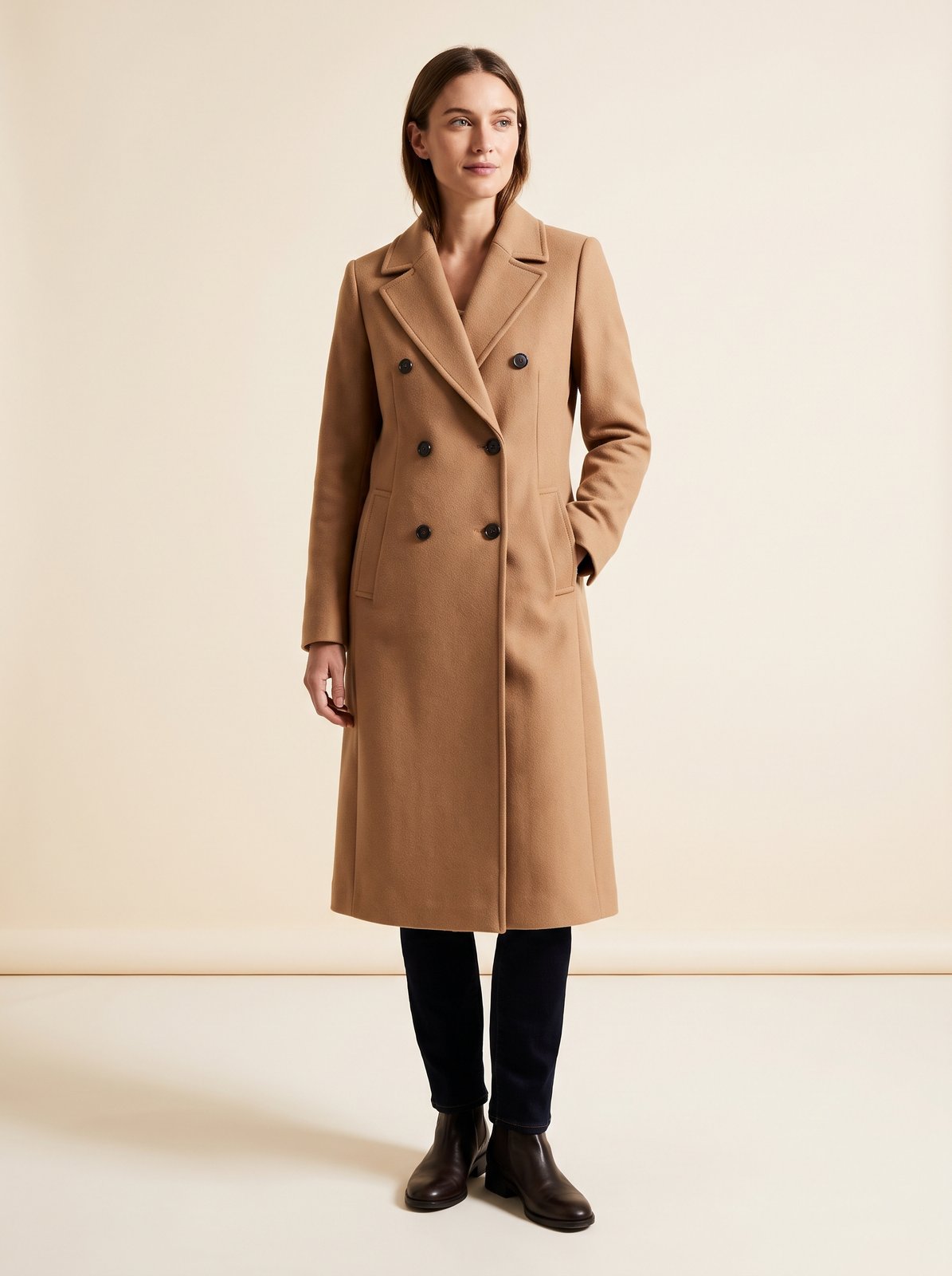 Ines camel double breasted winter coat by Lode Lane
