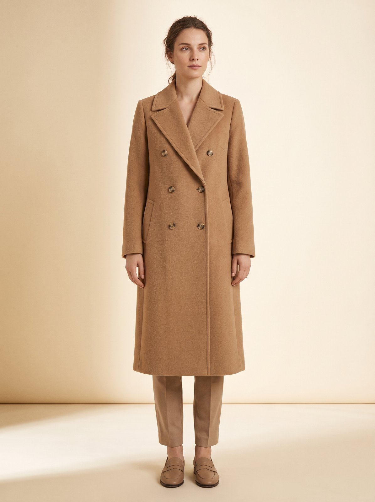 Ines camel double breasted winter coat by Lode Lane
