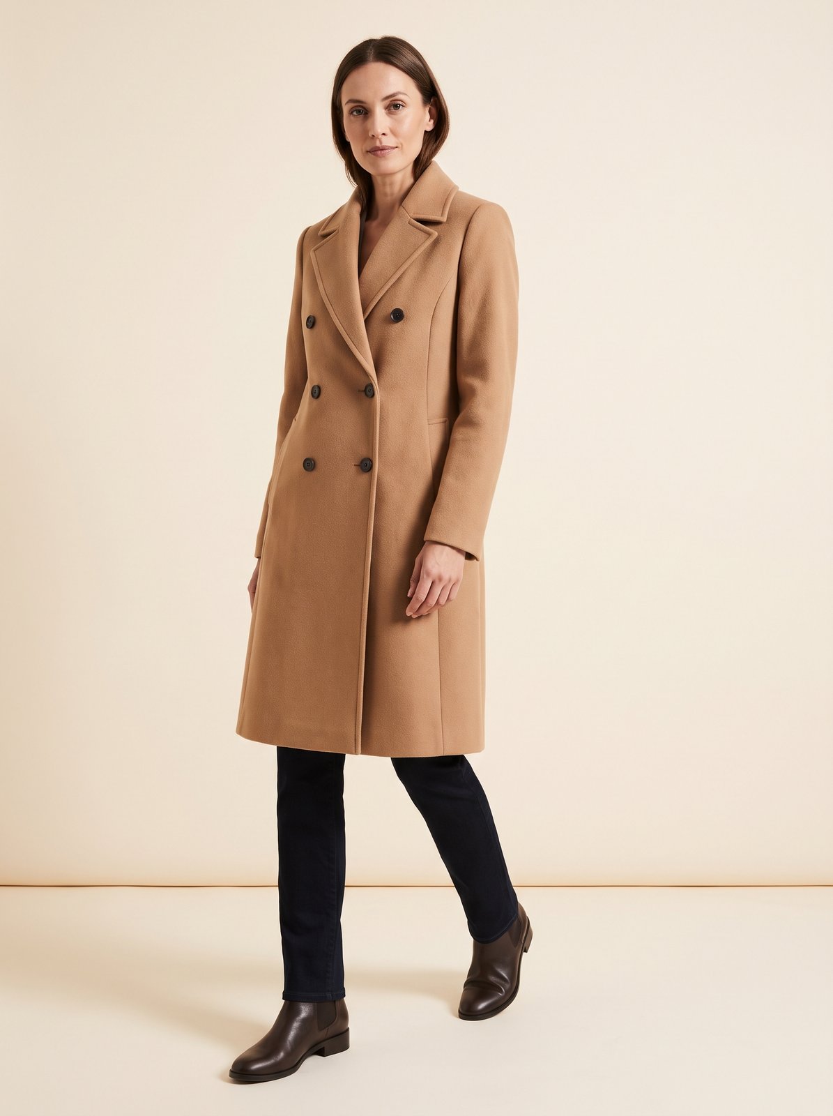 Ines camel double breasted winter coat by Lode Lane