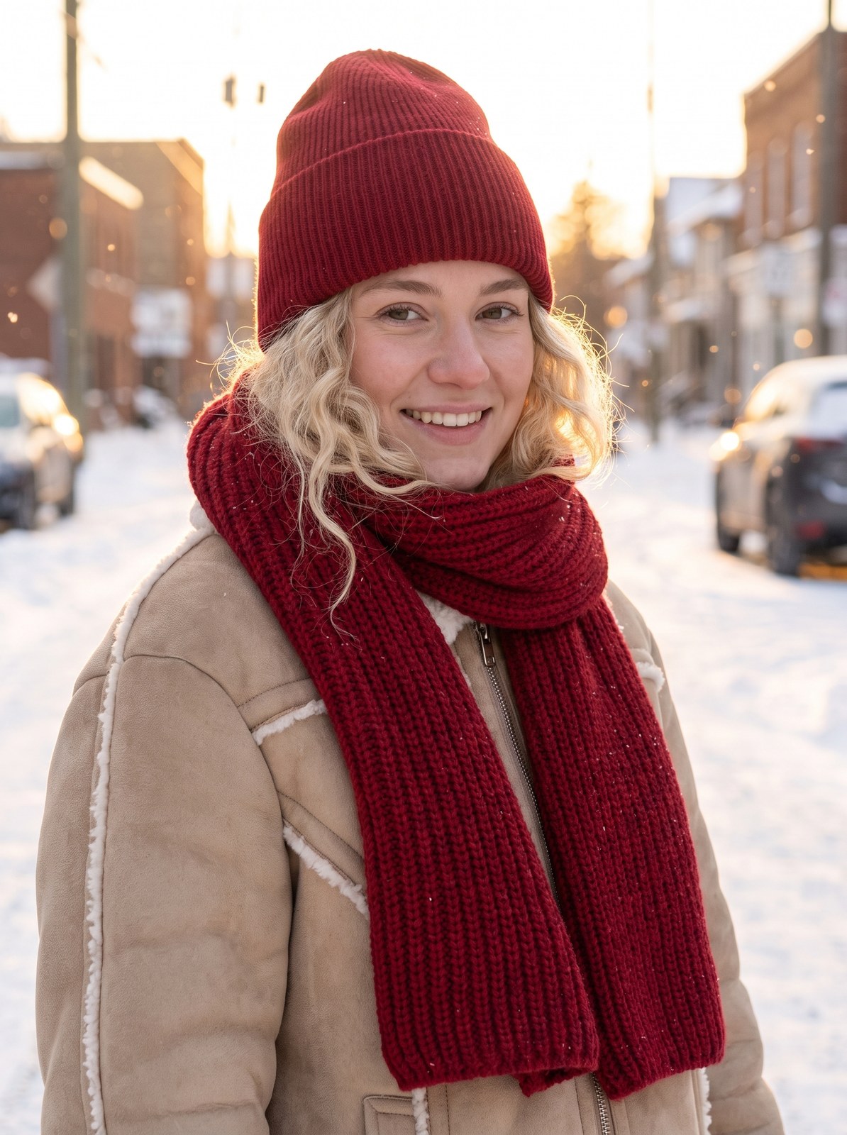 Isadora Sweet Cherry Red Festive Hat and Scarf Set by The Lode Lane