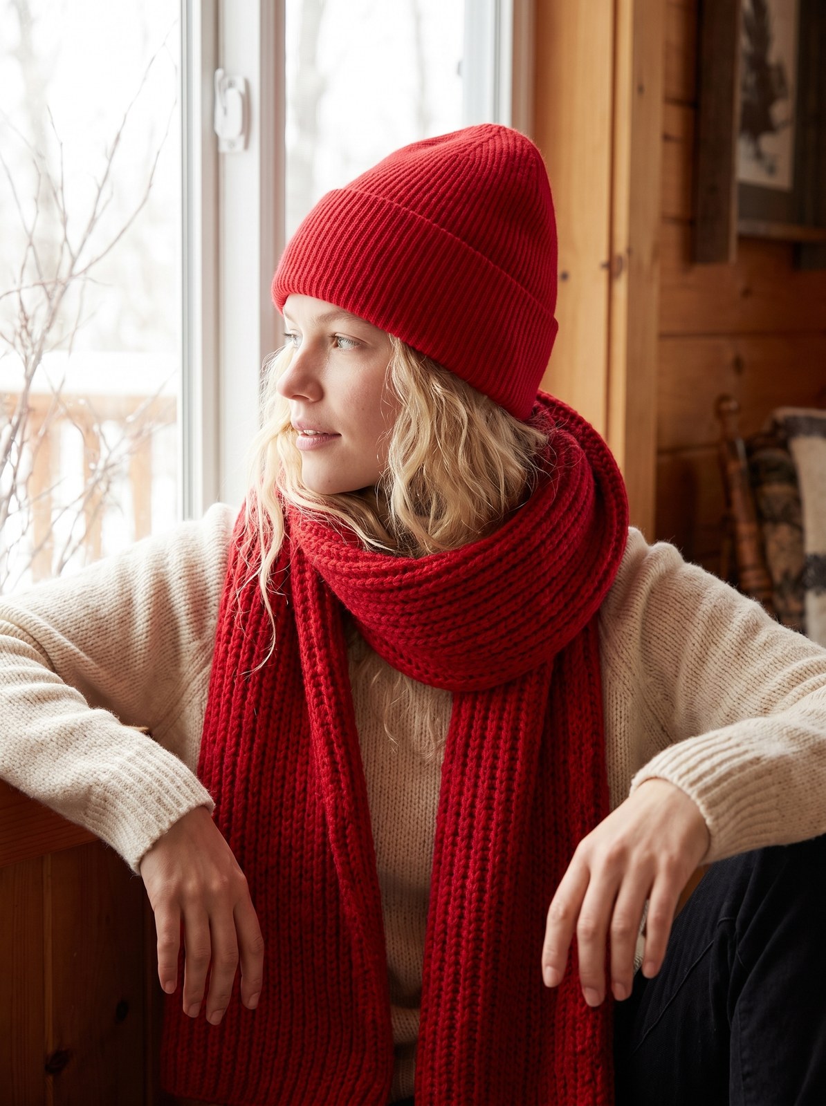 Isadora Sweet Cherry Red Festive Hat and Scarf Set by The Lode Lane