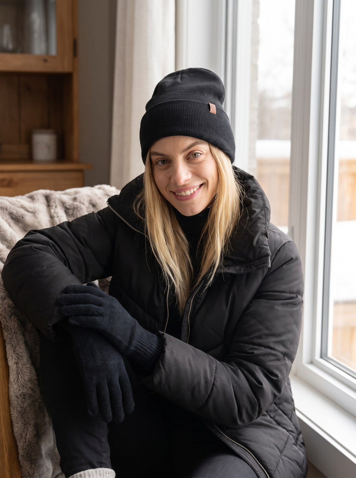 Juliette Cosy Black Knit Gloves and Beanie Set by The Lode Lane
