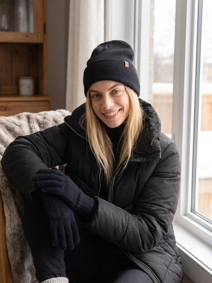 Juliette Cosy Black Knit Gloves and Beanie Set by The Lode Lane