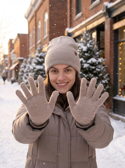 Juliette Cosy Cream Knit Gloves and Beanie Set by The Lode Lane