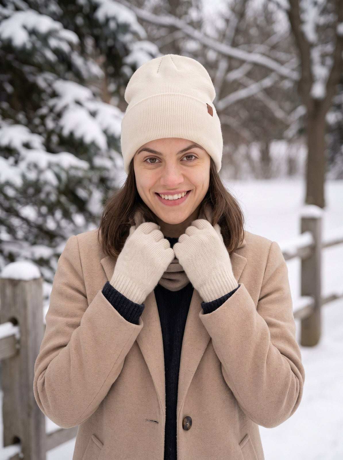 Juliette Cosy Cream Knit Gloves and Beanie Set by The Lode Lane