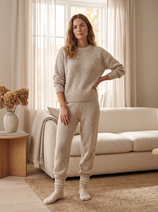 Oatmeal Sweater and Jogger Lounge Set by The Lode Lane