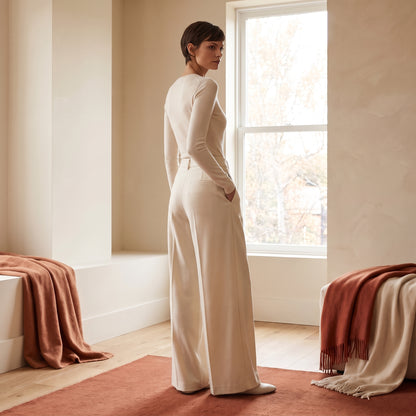 Juliet cream pleated wide-leg trousers side view by The Lode Lane