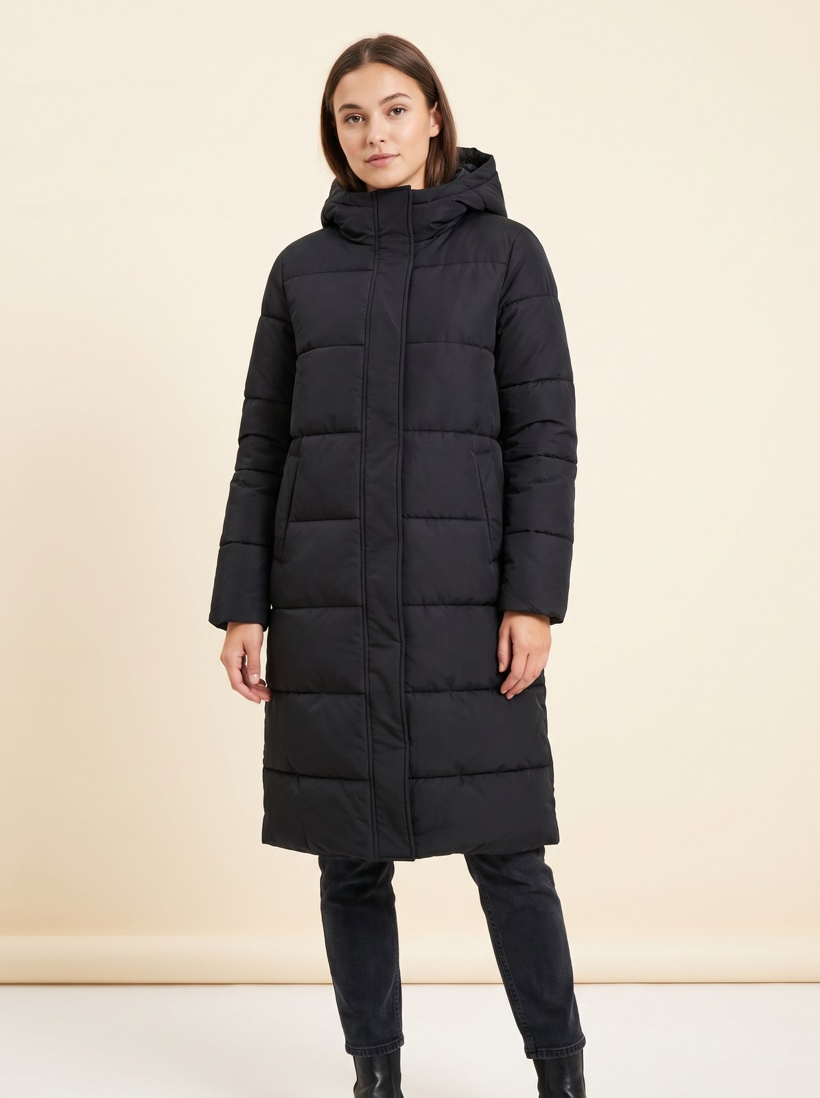 Black long hooded puffer jacket by Lode Lane