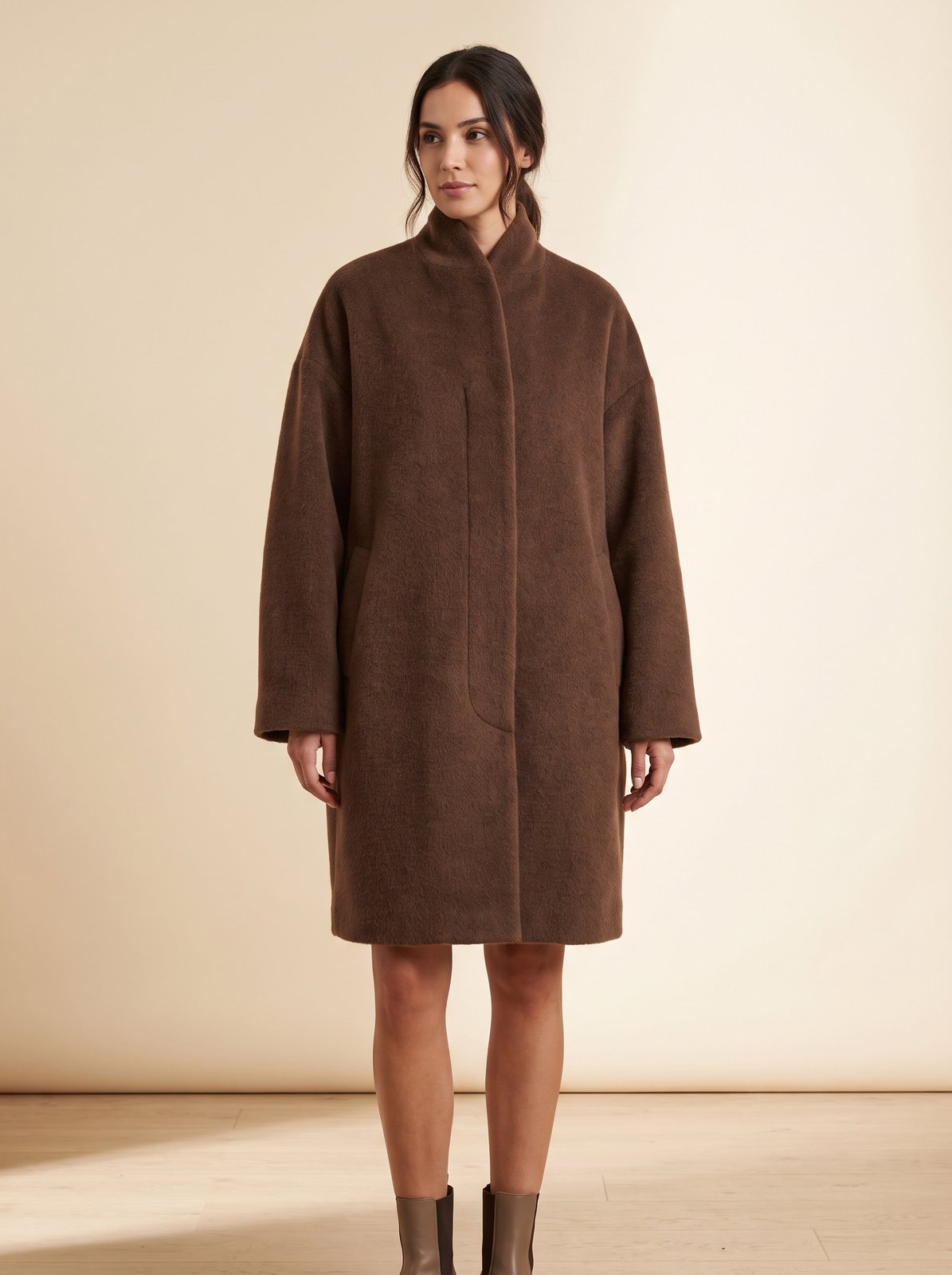 Maren chocolate oversized winter coat by Lode Lane