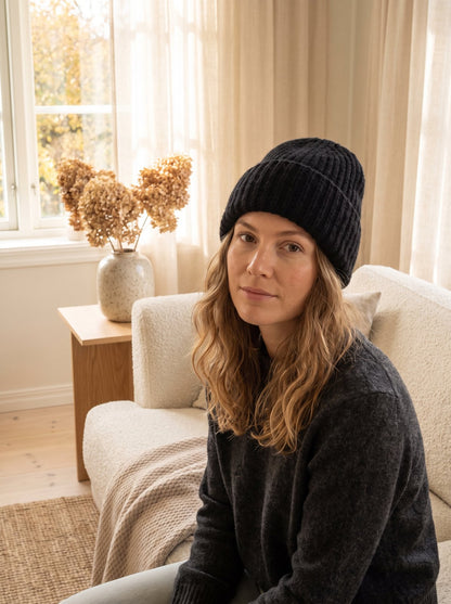 Black Chunky Knit Beanie by The Lode Lane