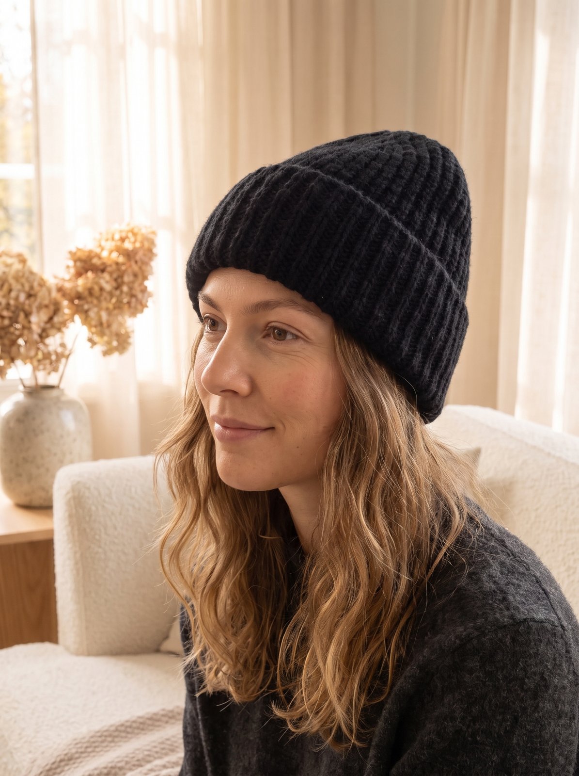 Black Chunky Knit Beanie by The Lode Lane