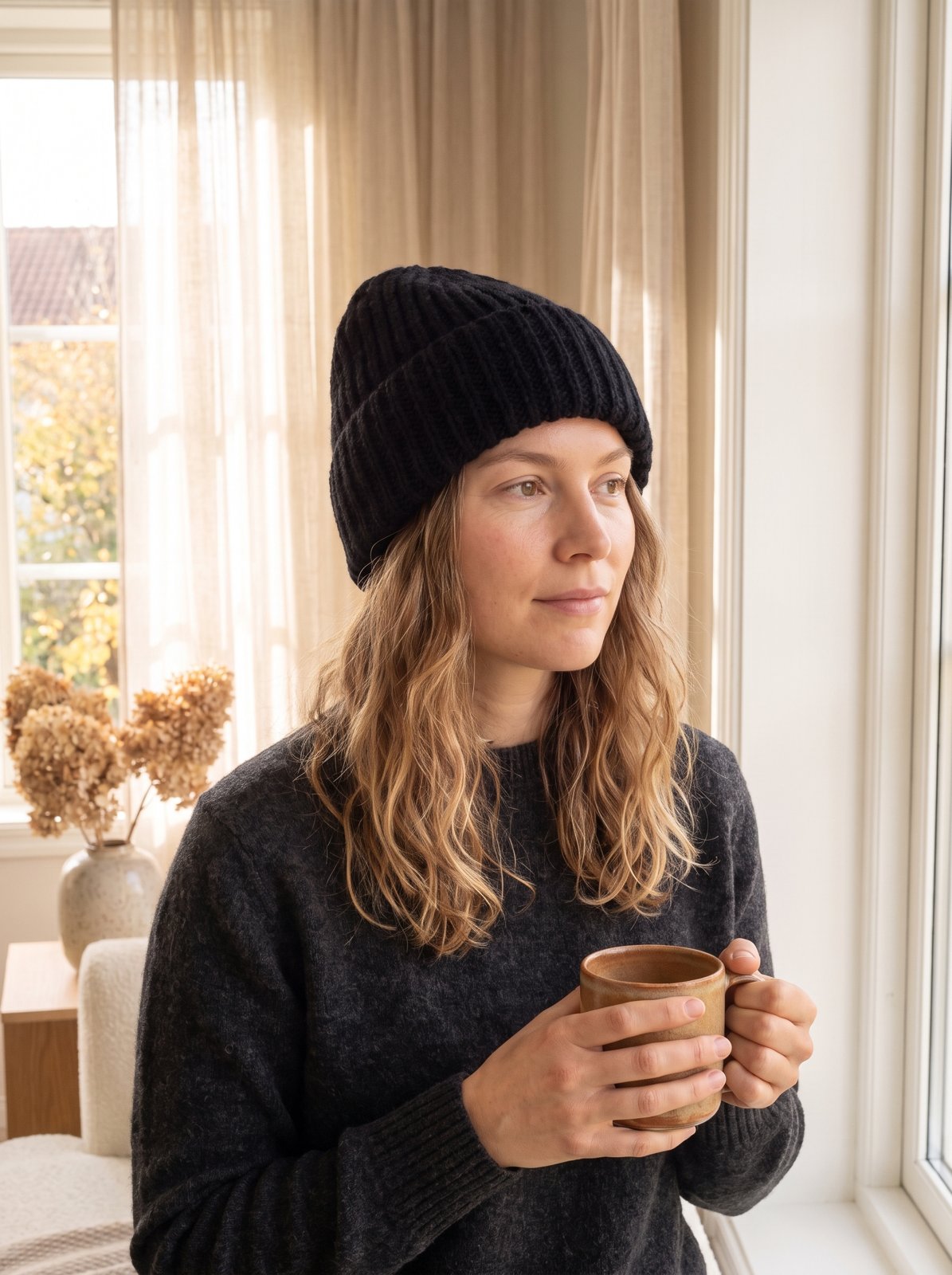 Black Chunky Knit Beanie by The Lode Lane
