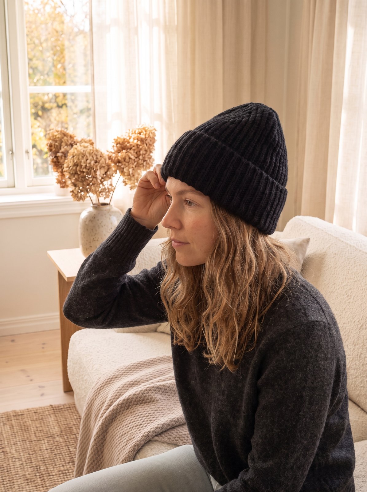 Black Chunky Knit Beanie by The Lode Lane