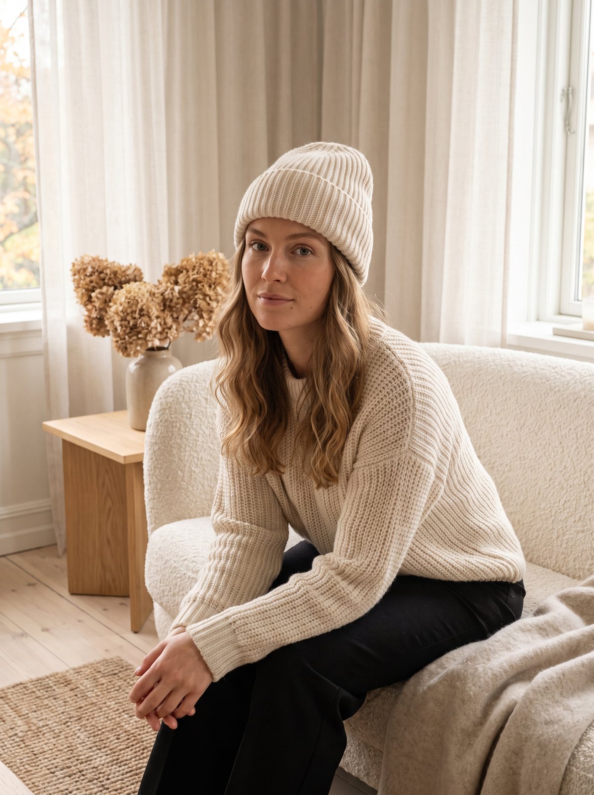 Cream Chunky Knit Beanie by The Lode Lane