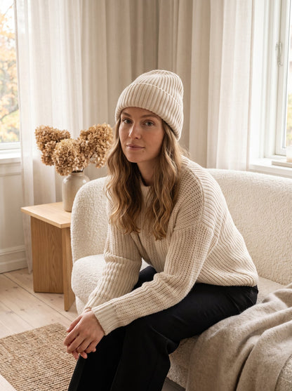 Cream Chunky Knit Beanie by The Lode Lane