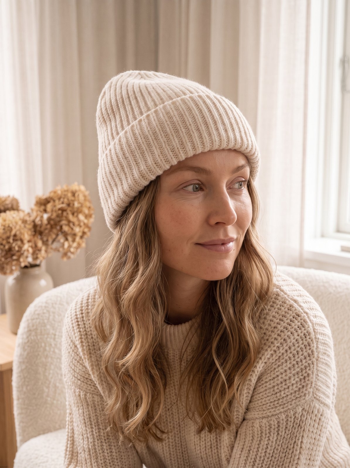 Cream Chunky Knit Beanie by The Lode Lane