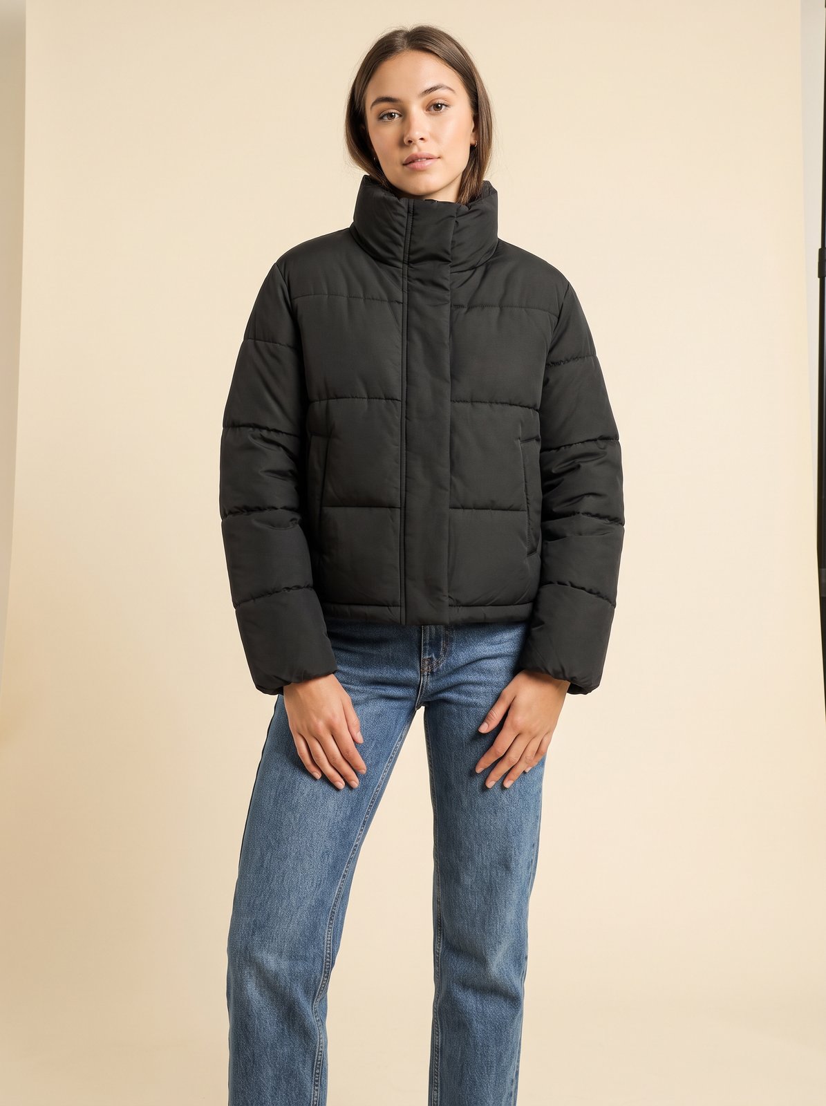 Black cropped puffer jacket by Lode Lane