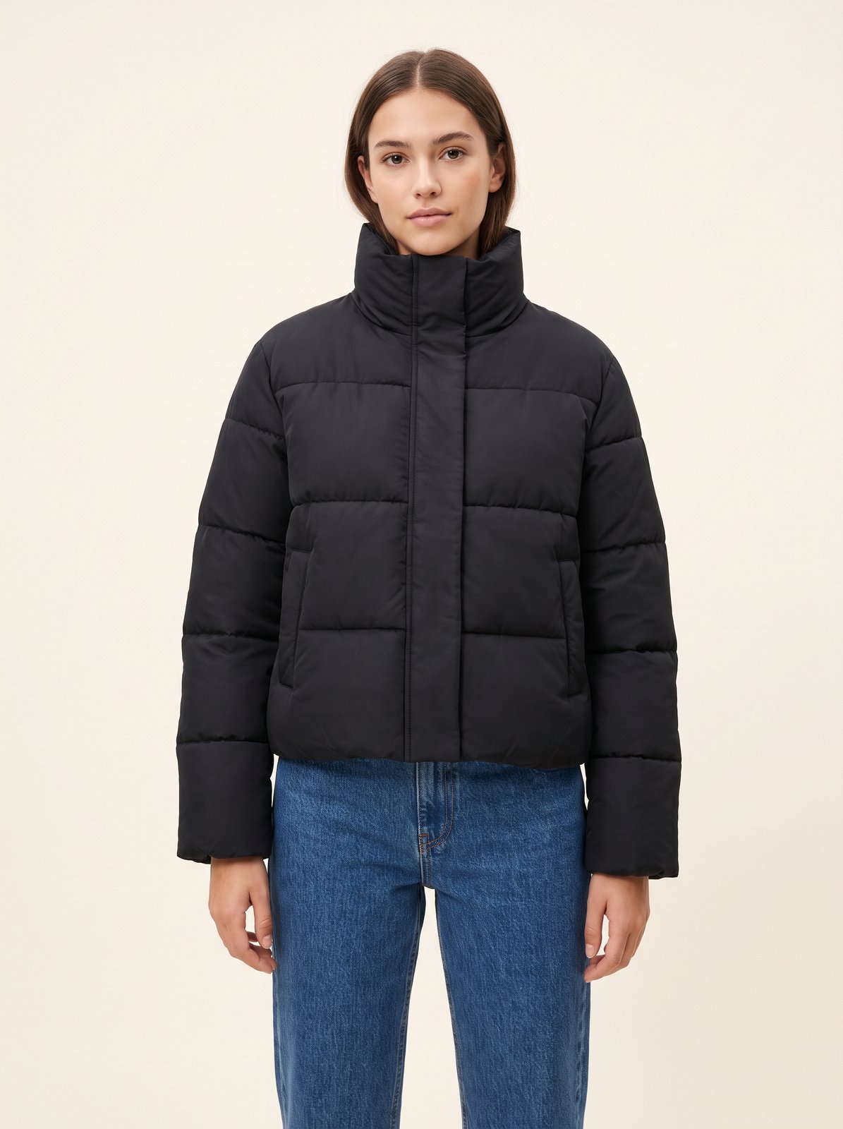 Black cropped puffer jacket by Lode Lane