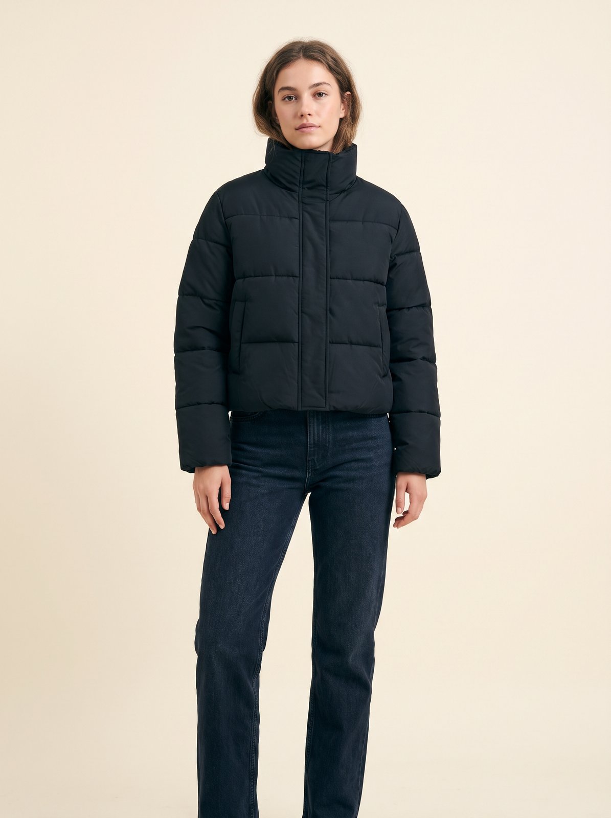 Black cropped puffer jacket by Lode Lane