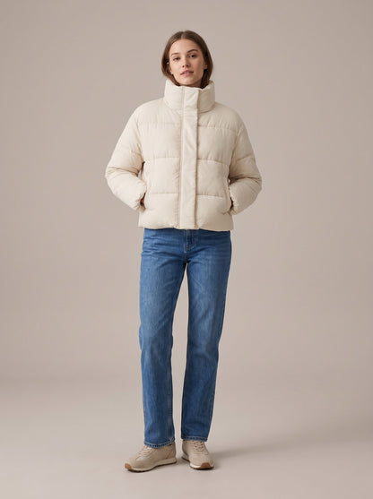 Cream cropped puffer jacket by Lode Lane