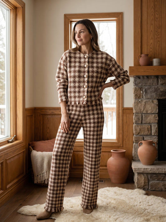 Florence Brown Houndstooth Knit Two-Piece Set
