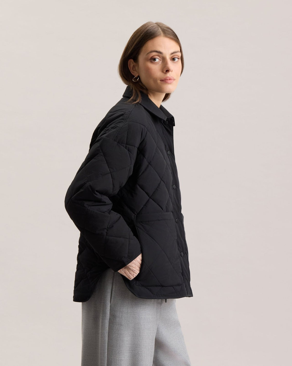 Marlowe Cosy Black Wool Overshirt Shacket side view by The Lode Lane