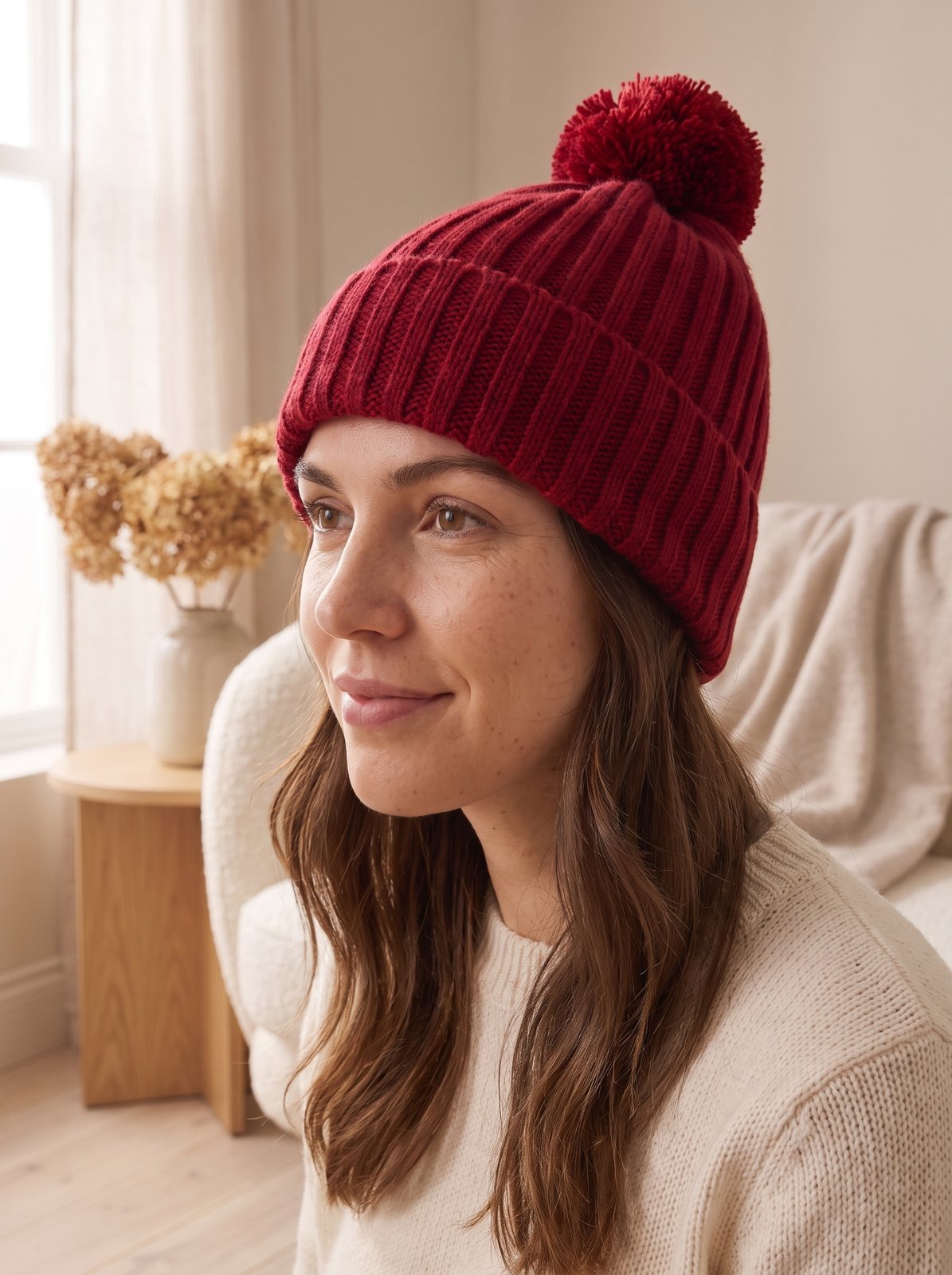 Cherry Red Pom Beanie Hat by The Lode Lane