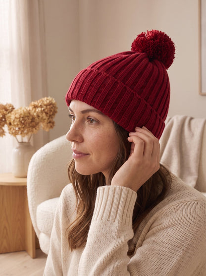 Cherry Red Pom Beanie Hat by The Lode Lane