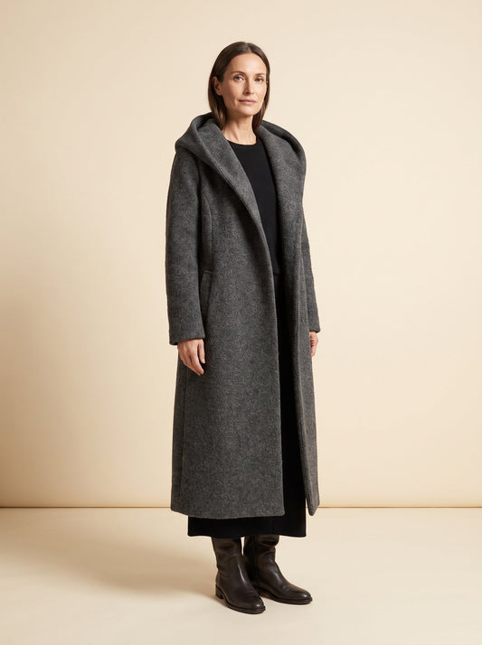 Noa charcoal hooded longline winter coat by Lode Lane
