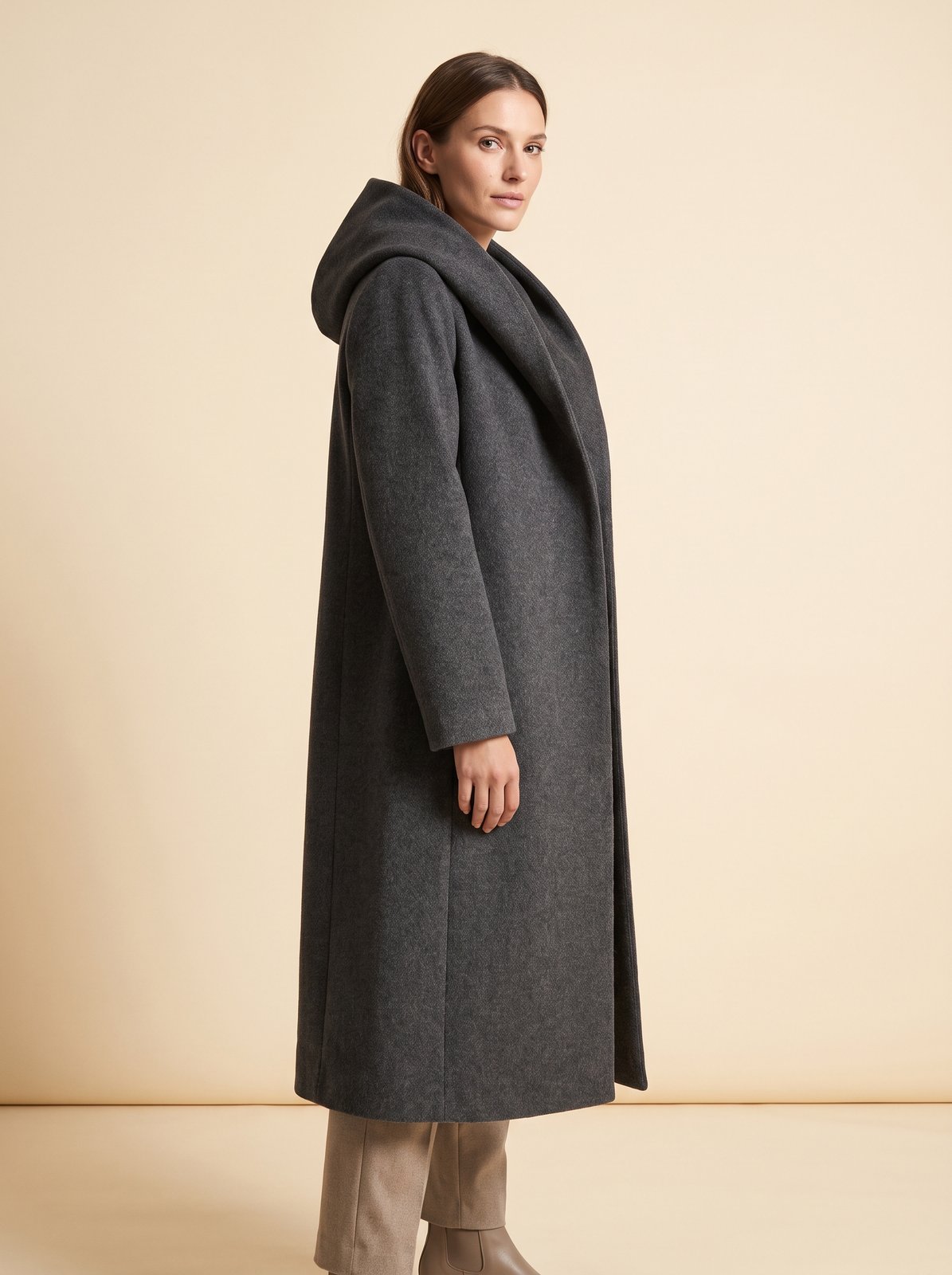 Noa charcoal hooded longline winter coat by Lode Lane
