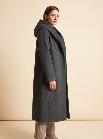 Noa charcoal hooded longline winter coat by Lode Lane
