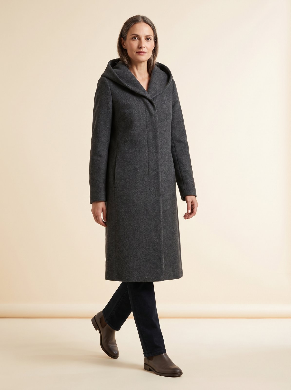 Noa charcoal hooded longline winter coat by Lode Lane