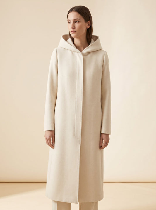 Noa cream hooded longline winter coat by Lode Lane