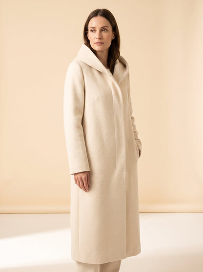 Noa cream hooded longline winter coat by Lode Lane