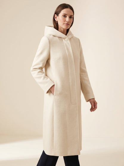 Noa cream hooded longline winter coat by Lode Lane