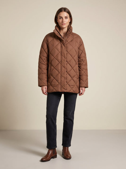 Chocolate oversized quilted puffer jacket by Lode Lane