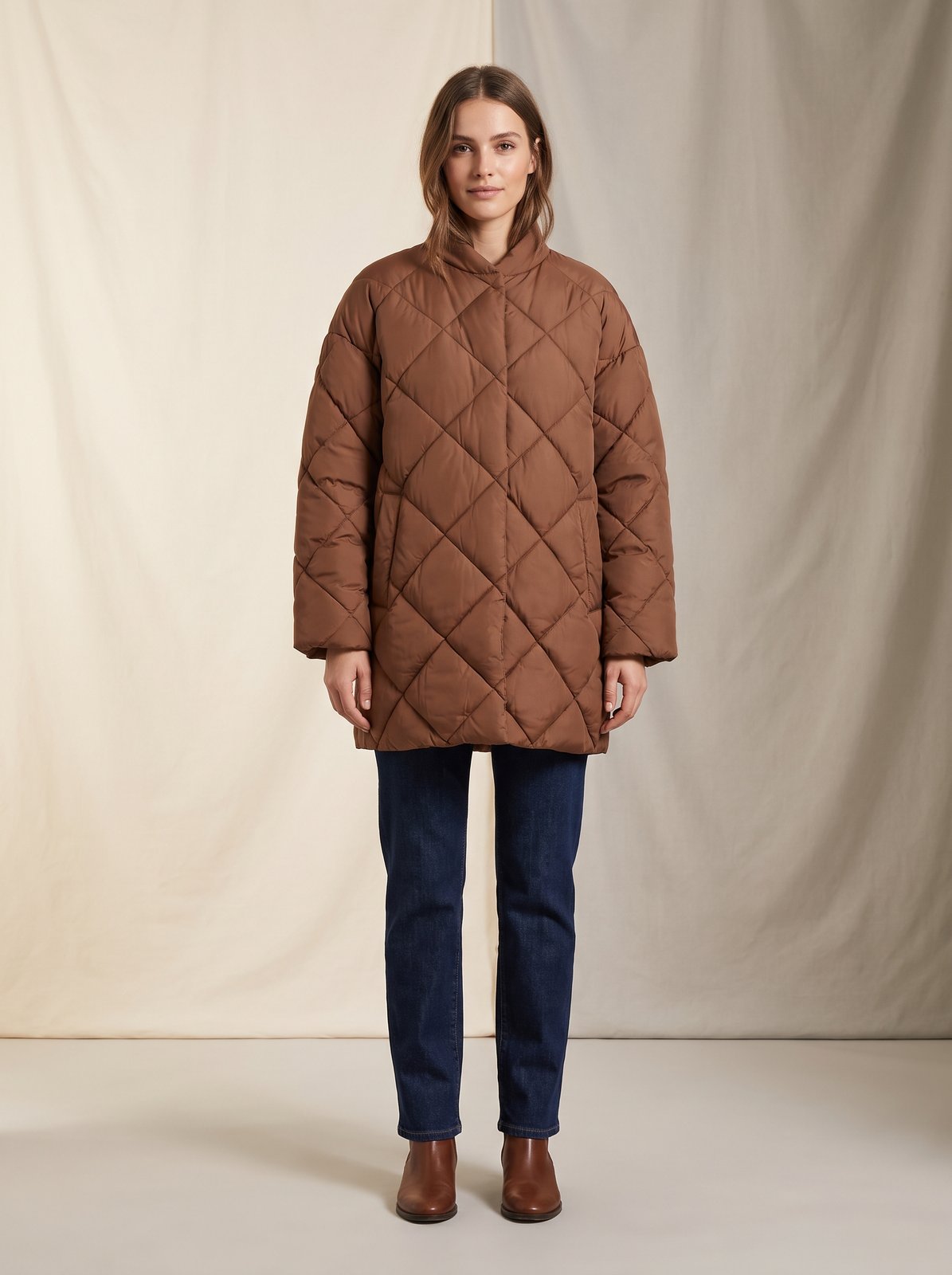 Chocolate oversized quilted puffer jacket by Lode Lane